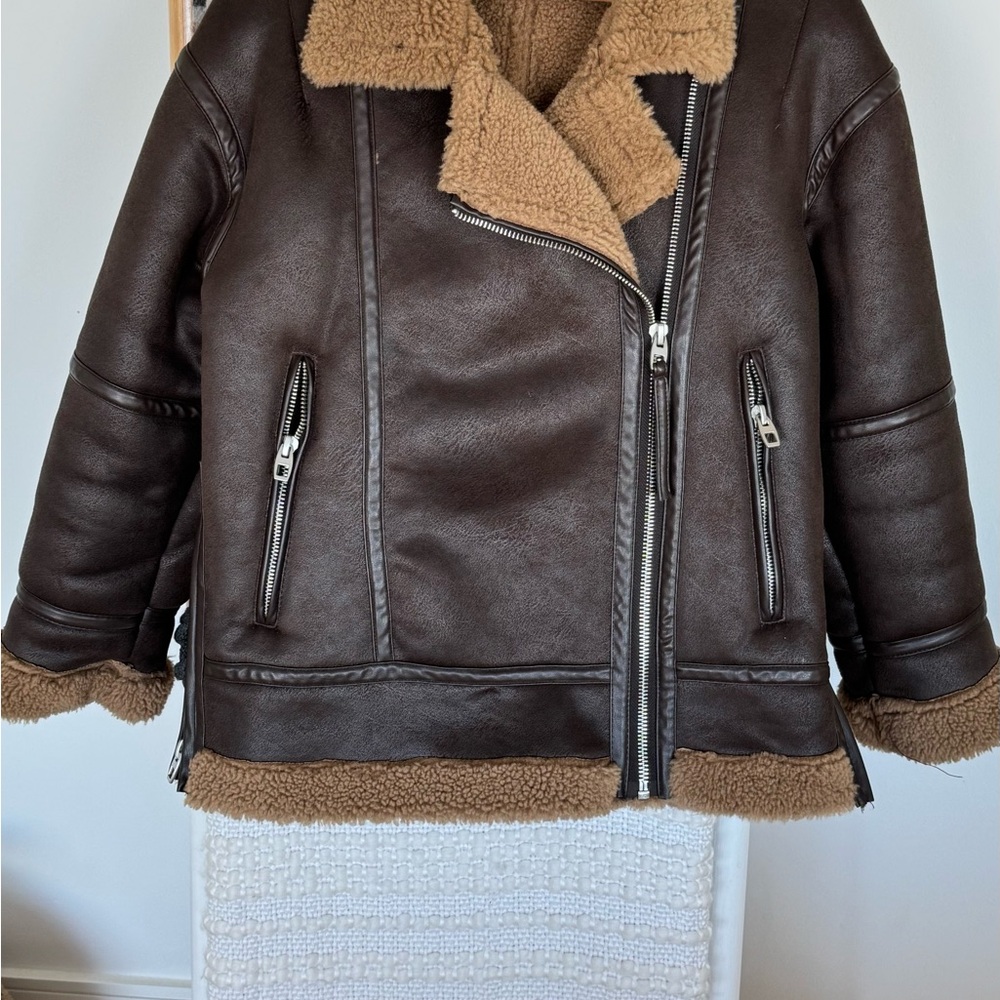 Zara Faux Shearling Jacket XS brown